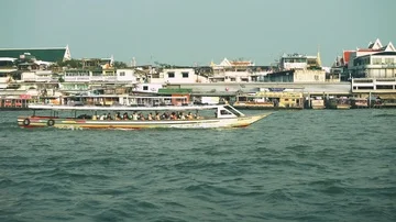 Bangkok - View of Chao Phraya river with boat passing by. Stock Footage 86064579