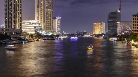 Bangkok's Chaopraya River in Blurred Motion Timelapse Stock Footage 248039890