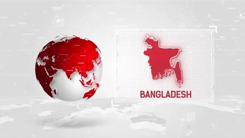 Bangladesh 4K Tech Map Beside Globe On White Background. Stock Footage 340476956