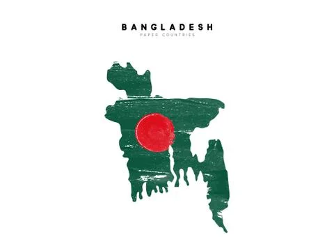 Bangladesh detailed map with flag of country. Painted in watercolor paint col Stock Illustration