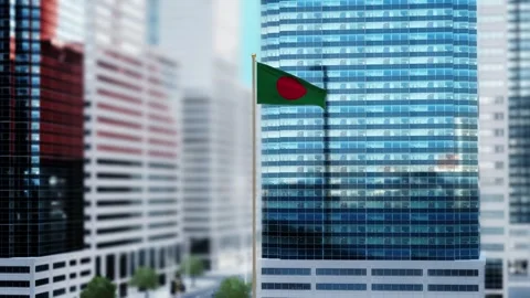 Bangladesh Flag 3D Render Animation Waving in Front of Modern Glass Building Stock-Footage 333076742