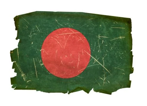 Bangladesh flag old, isolated on white background. Stock Photos