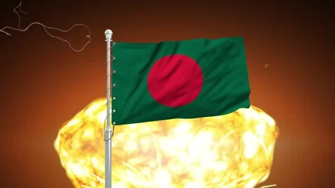 Bangladesh flag waving in front of massive nuclear explosion fireball backd.. Stock Footage 341868440