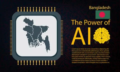 Bangladesh map with microchip war and AI concept on circuit board, Power of.. イラスト素材