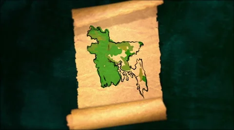 Bangladesh Map Painting Unfolding Old Paper Scroll 3D 4K Stock Footage 59089369