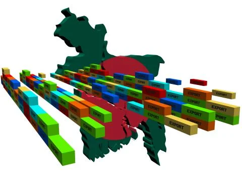 Bangladesh map with stacks of export containers illustration Illustrazione stock