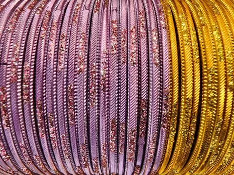 Bangles close macro shot, purple bangles texture Stock Photos