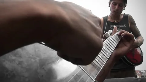Banjo being played, close up from below of hand strumming banjo 動画素材 46050541