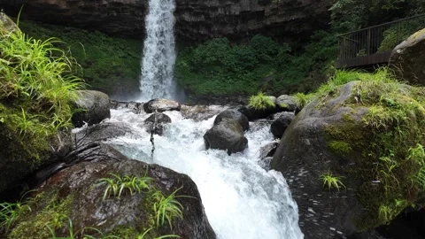 Banjo Falls with Foreground Rapids and Rocks, Izu, Japan (4K) Stock Footage 341364783