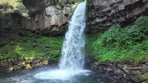 Banjo Falls Waterfall over Basalt Cliff, Izu, Japan (4K) Stock Footage 341364776