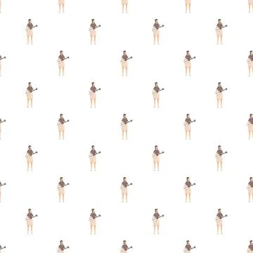 Banjo player repeating pattern on white background 스톡 일러스트