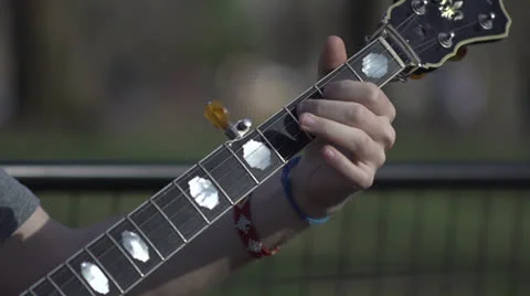 Banjo Slow Motion- Front- Frethand to Pickhand Stock Footage 22518217