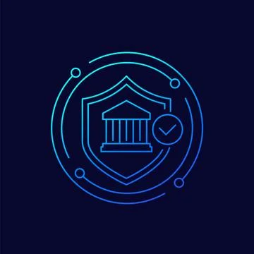 Bank and shield icon, linear design Иллюстрация