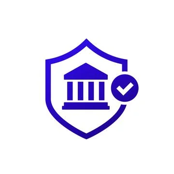 Bank and shield icon, vector logo design Stock Illustration