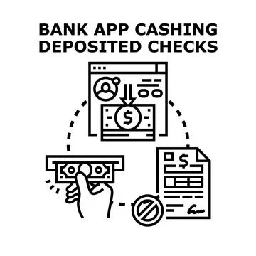 Bank application processing deposited checks for cash access Stock Illustration