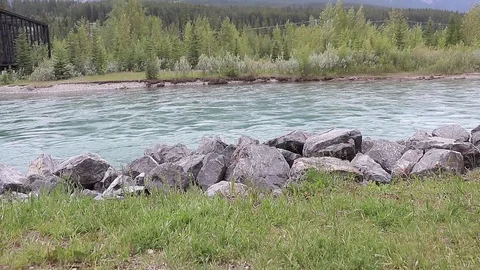 Bank of blue river Stock Footage 112365845