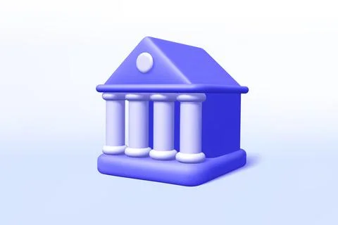 Bank building 3d vector icon. Illustration for web background design. Business Ilustración de archivo