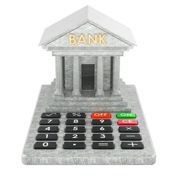 Bank Building with Calculator, 3D rendering Ilustración de archivo