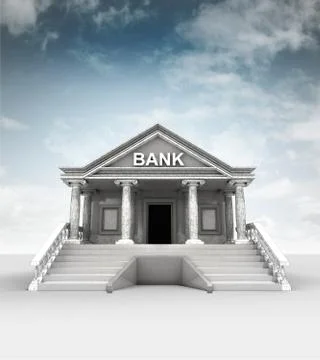 Bank building  in classic ionic style with sky illustration Ilustración de archivo