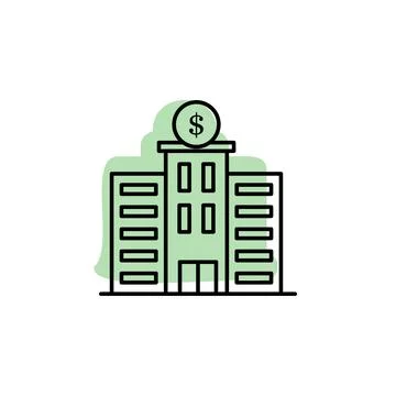 Bank, building with color shadow vector icon in building set Stock Illustration