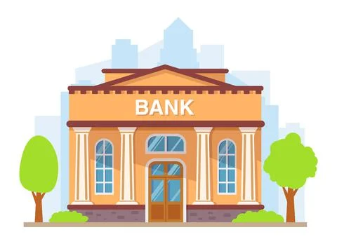 Bank building with columns. Flat style vector illustration.Government buildin Stock Illustration