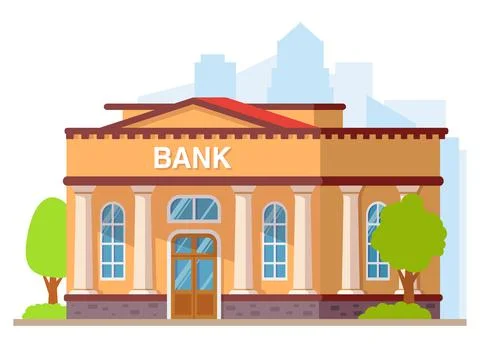 Bank building with columns. Flat style vector illustration. Ilustración de archivo