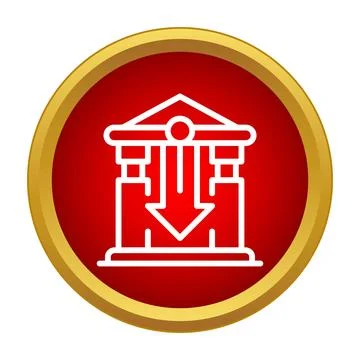 Bank building with down arrow losing value icon Stock Illustration