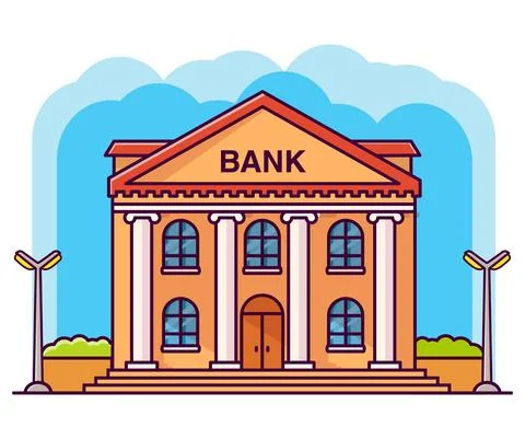 Bank building facade with columns. Flat cartoon style vector illustration. Stock Illustration