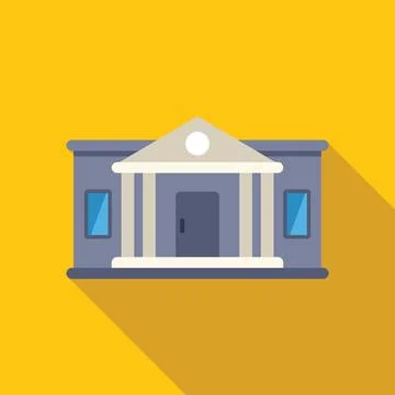 Bank building facade with columns representing finance and investment on yellow Ilustración de archivo