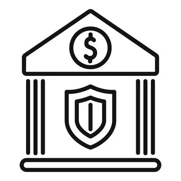 Bank building facade secured with shield icon representing financial security Ilustración de archivo