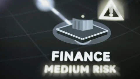 Bank building icon and warning triangle identify the finance sector as Stock Footage 343358292