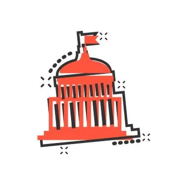Bank building icon in comic style. Government architecture vector cartoon ill Ilustración de archivo
