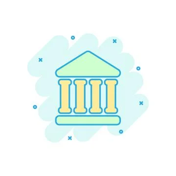 Bank building icon in comic style. Government architecture vector cartoon ill Ilustración de archivo