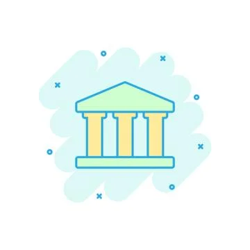 Bank building icon in comic style. Government architecture vector cartoon ill Ilustración de archivo