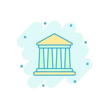 Bank building icon in comic style. Government architecture vector cartoon ill Ilustración de archivo
