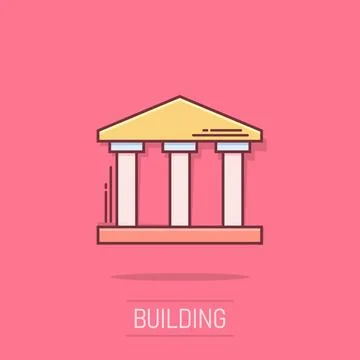 Bank building icon in comic style. Government architecture vector cartoon i.. Ilustración de archivo