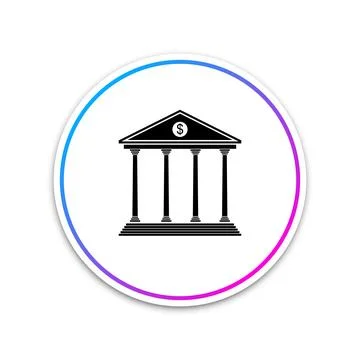Bank building icon isolated on white background. Circle white button. Vector Ilustración de archivo