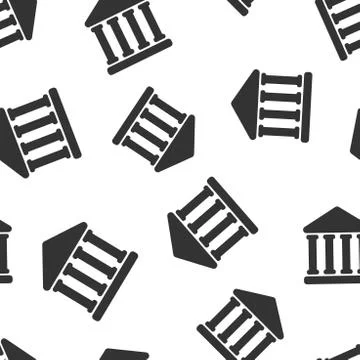 Bank building icon seamless pattern background. Government architecture vecto Stock Illustration