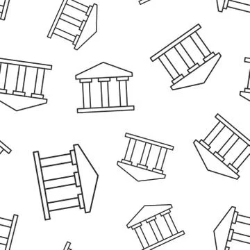 Bank building icon seamless pattern background. Government architecture vecto Stock Illustration