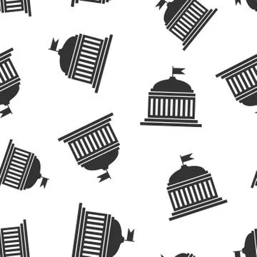 Bank building icon seamless pattern background. Government architecture vecto Stock Illustration