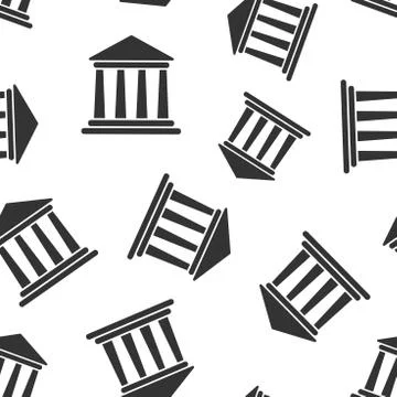 Bank building icon seamless pattern background. Government architecture vecto Stock Illustration