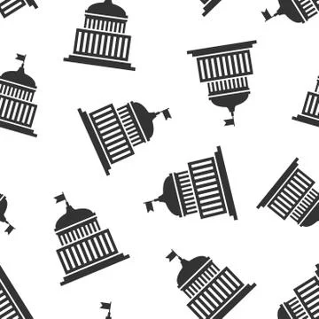 Bank building icon seamless pattern background. Government architecture vecto Ilustración de archivo