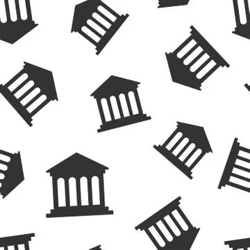 Bank building icon seamless pattern background. Government architecture vecto Stock Illustration