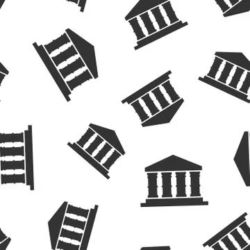 Bank building icon seamless pattern background. Government architecture vecto Stock Illustration