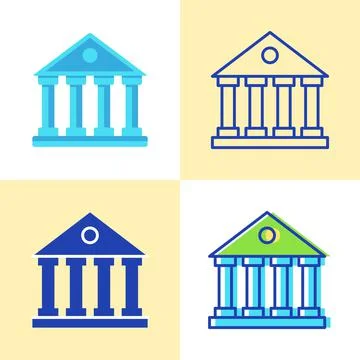 Bank building icon set in flat and line style Stock Illustration