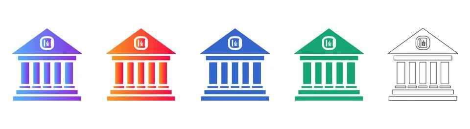 Bank Building Icon Set with Gradient and Outline Illustrazione stock