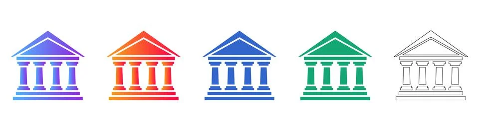 Bank Building Icon Set with Gradient and Outline Styles Stock Illustration