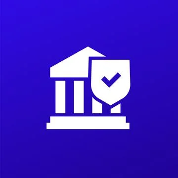 Bank building icon with shield, vector Stock Illustration