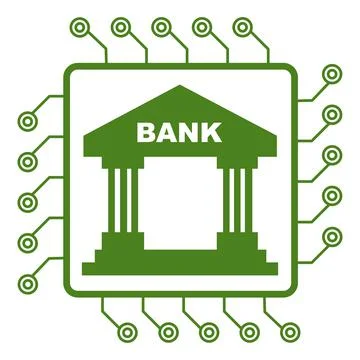 Bank building inside cpu icon. Electronic Banking. Illustrazione stock