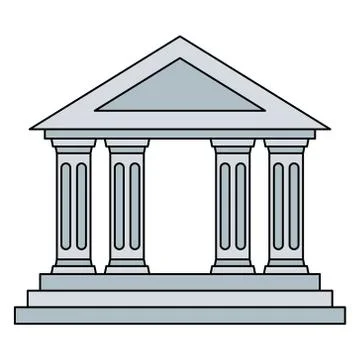 Bank building outline flat vector icon. Classic view. Illustrazione stock